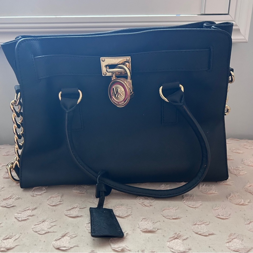 Michael Kors Leather Hand Bag with Chain /Strap Detail Black